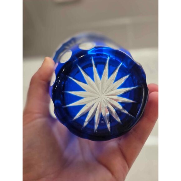 Vintage cobalt blue and clear glass vase 7" - Picture 2 of 7